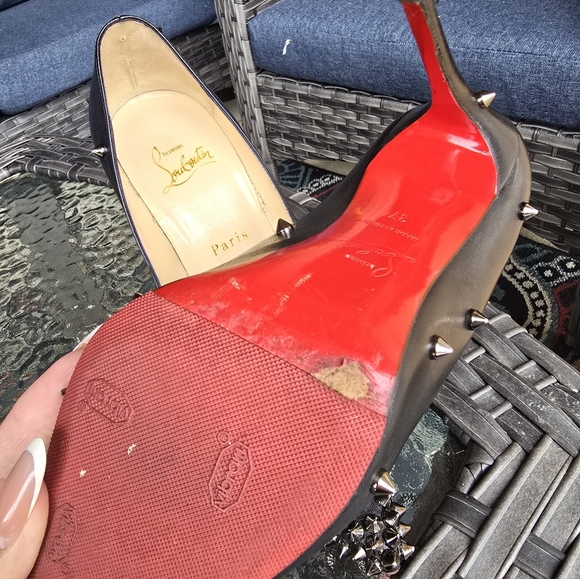 Authentic Christian Louboutin Black Leather Spiked Heels - Picture 9 of 13